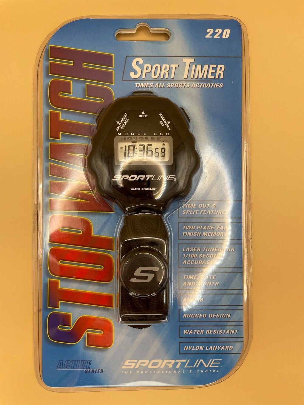 NEW - SPORTLINE STOPWATCH 220 SPORT TIMER WITH NECK STRAP, RARE